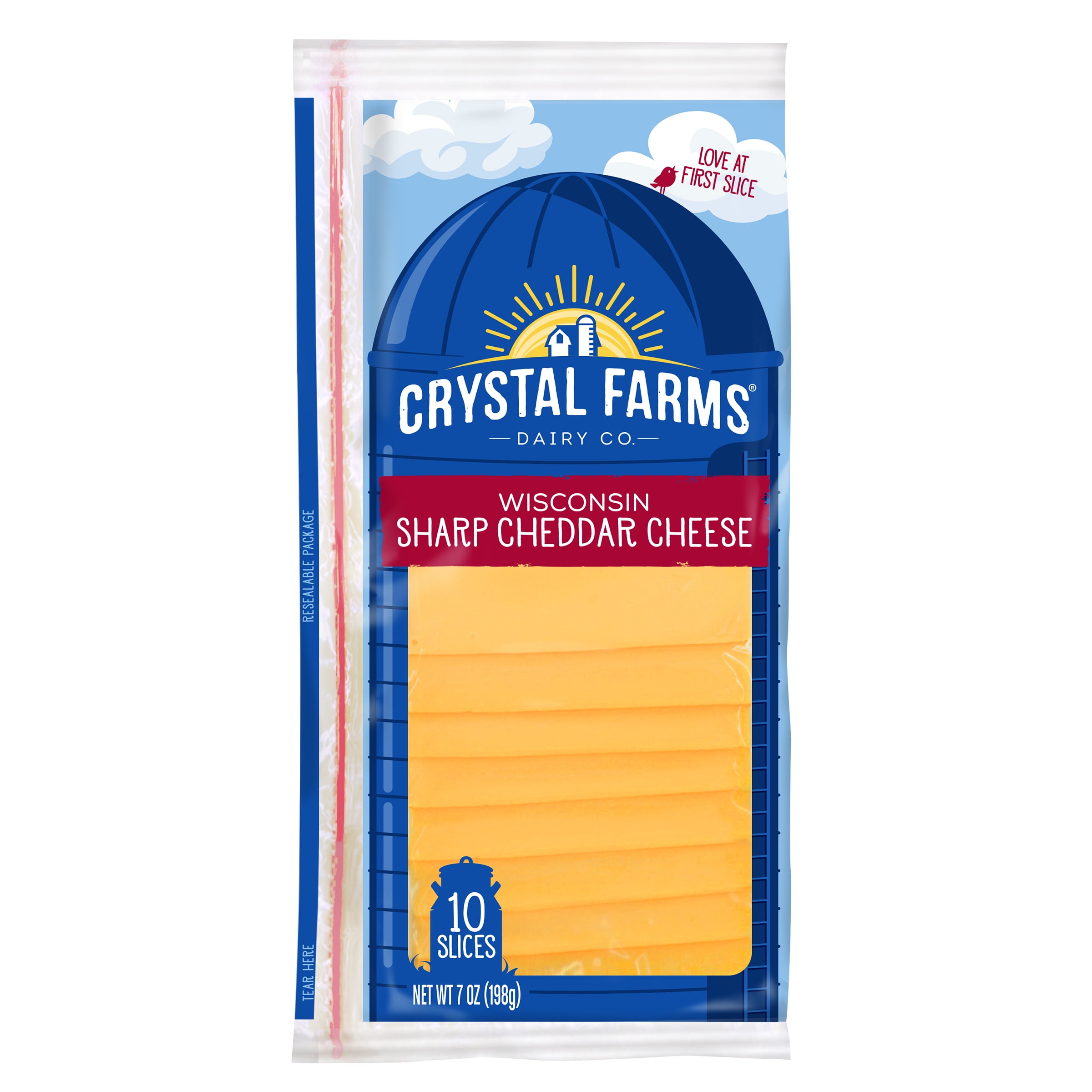Crystal Farms Sharp Cheddar Sliced Cheese, 7 oz, 10 count