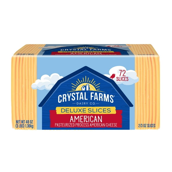Crystal Farms Sliced American Cheese, 48 oz., 72 count, Refrigerated, Plastic pack