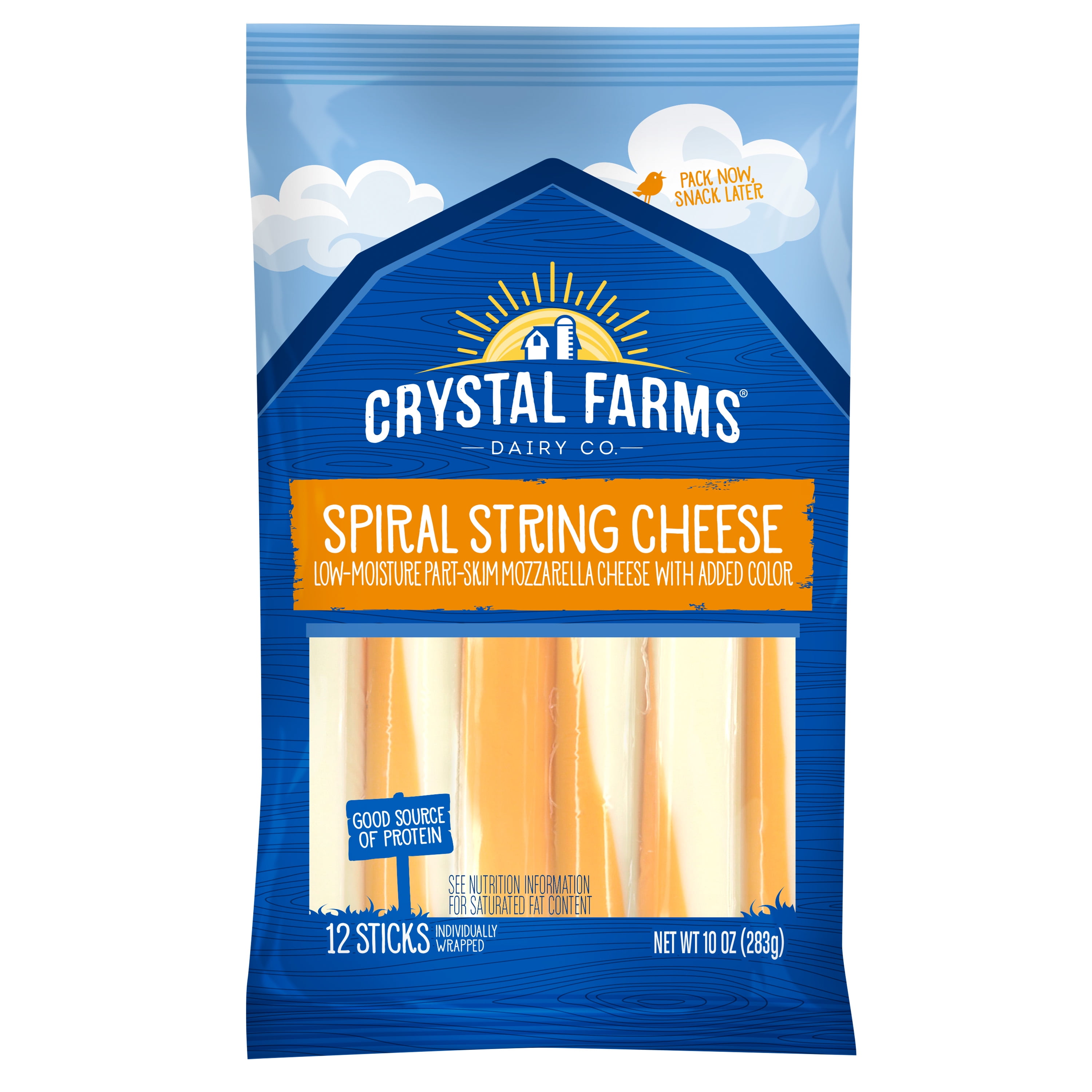 Crystal Farms Spiral LowMoisture PartSkim Mozzarella String Cheese 12