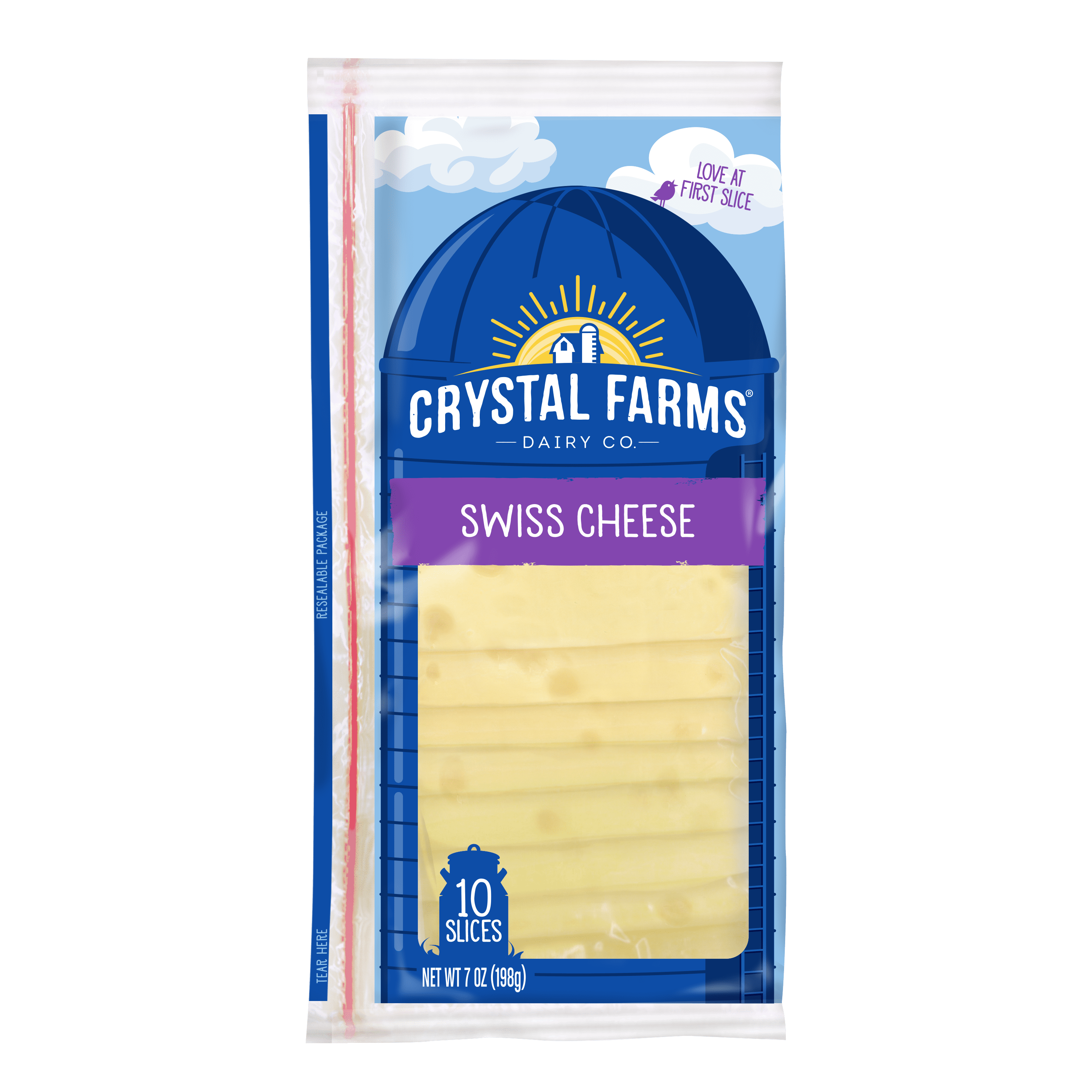 Crystal Farms Swiss Sliced Cheese, 7 oz, 10 Count