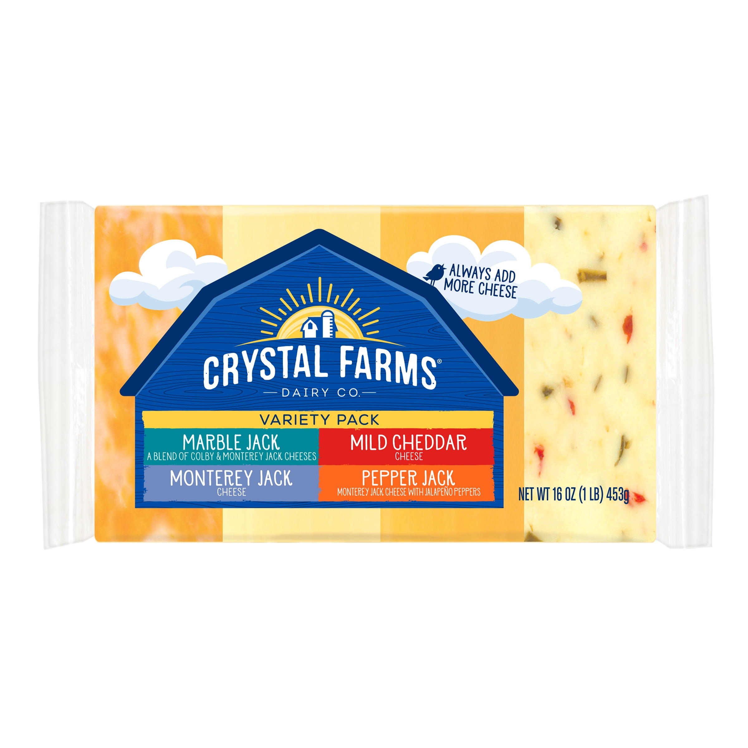 Crystal Farms Variety Pack Block Cheese. Marble Jack, Mild Cheddar