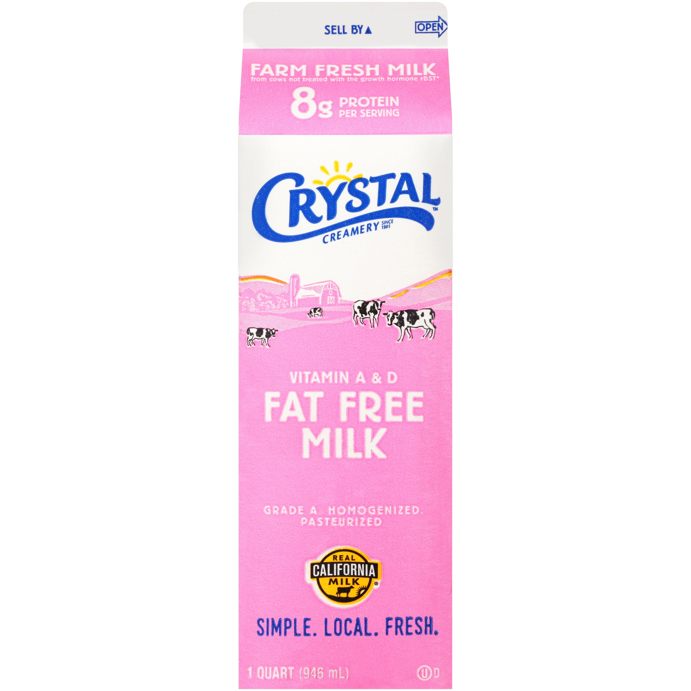 Crystal Creamery Fat Free Milk 1 Qt Naturally Sourced