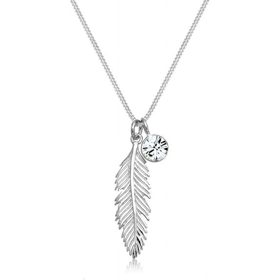Crystal Feather Pendant Necklace, Silver Necklace for Women, Silver Chains for Women, Jewelry for Women