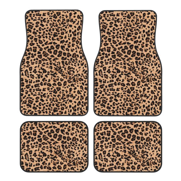 Crystal Fleece Car Floor Mats Set Of Four - Bottom Injection Molded For Easy Installation To Prevent Interior Contamination Suitable For Most Cars Animal Leopard Pattern (2)