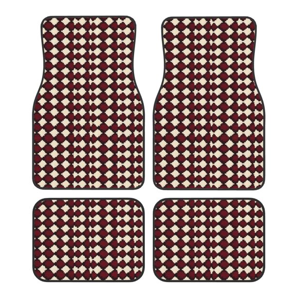 Crystal Fleece Car Floor Mats Set Of Four - Bottom Injection Molded For Easy Installation To Prevent Interior Contamination Suitable For Most Cars Crimson Modern Houndstooth Texture_1