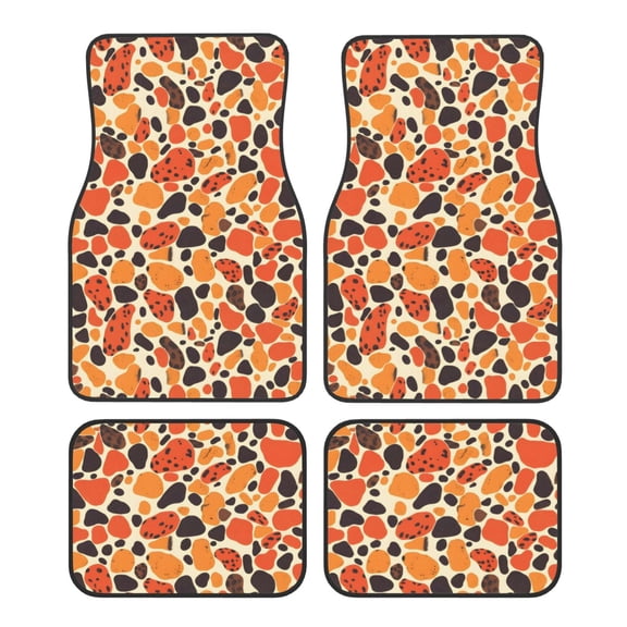 Crystal Fleece Car Floor Mats Set Of Four - Bottom Injection Molded For Easy Installation To Prevent Interior Contamination Suitable For Most Cars Leopard Skin Print Style Orangered_3