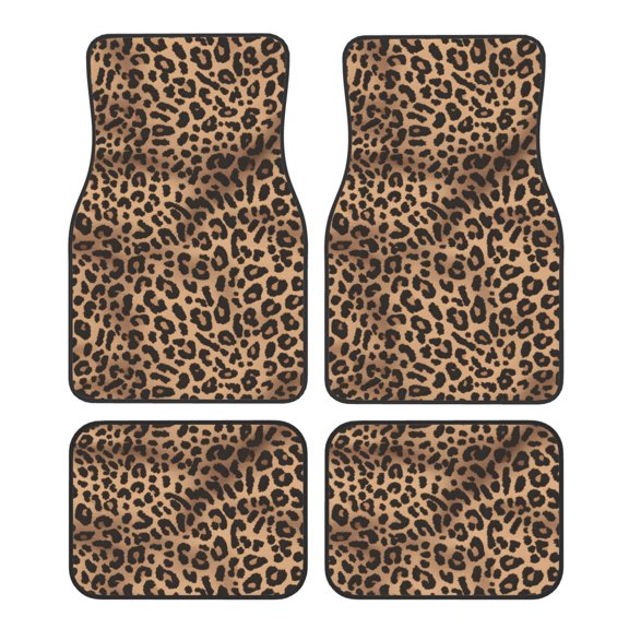 Crystal Fleece Car Floor Mats Set Of Four - Bottom Injection Molded For Easy Installation To Prevent Interior Contamination Suitable For Most Cars Leopard Skin Print Style Darkgreen1_4