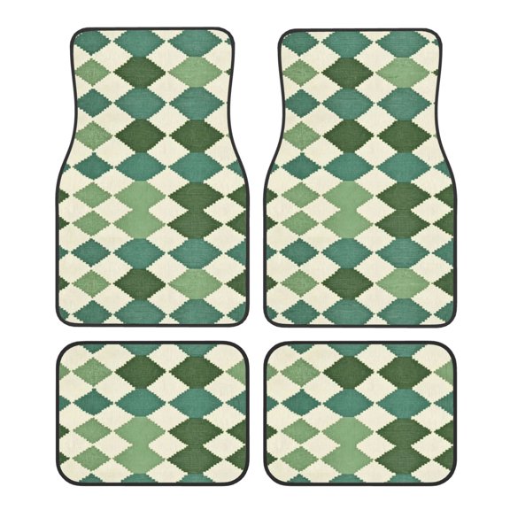 Crystal Fleece Car Floor Mats Set Of Four - Bottom Injection Molded For Easy Installation To Prevent Interior Contamination Suitable For Most Cars Lightseagreen Colorful Houndstooth_2