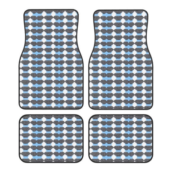 Crystal Fleece Car Floor Mats Set Of Four - Bottom Injection Molded For Easy Installation To Prevent Interior Contamination Suitable For Most Cars Lightsteelblue Retro Houndstooth_2