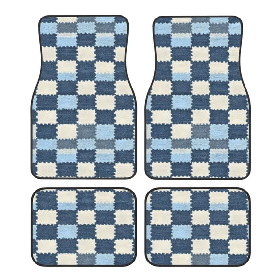 Crystal Fleece Car Floor Mats Set Of Four - Bottom Injection Molded For Easy Installation To Prevent Interior Contamination Suitable For Most Cars Lightsteelblue Retro Houndstooth_4