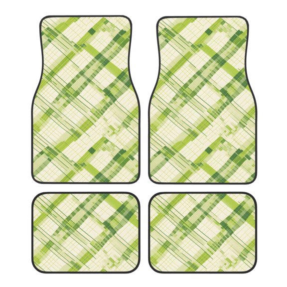 Crystal Fleece Car Floor Mats Set Of Four - Bottom Injection Molded For Easy Installation To Prevent Interior Contamination Suitable For Most Cars Lime Houndstooth Hand-Drawn Sketch_4