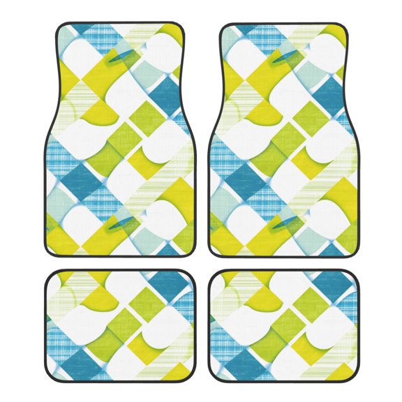 Crystal Fleece Car Floor Mats Set Of Four - Bottom Injection Molded For Easy Installation To Prevent Interior Contamination Suitable For Most Cars Lime Houndstooth Hand-Drawn Sketch_3