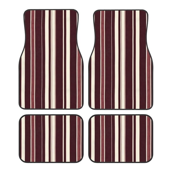 Crystal Fleece Car Floor Mats Set Of Four - Bottom Injection Molded For Easy Installation To Prevent Interior Contamination Suitable For Most Cars Maroon Stripe_4