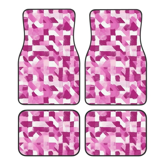 Crystal Fleece Car Floor Mats Set Of Four - Bottom Injection Molded For Easy Installation To Prevent Interior Contamination Suitable For Most Cars Pink Abstract Houndstooth Hand-Drawn Sketch_3