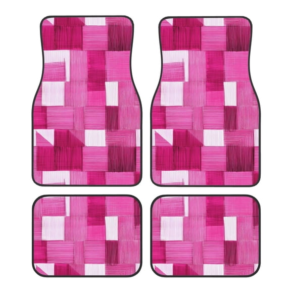 Crystal Fleece Car Floor Mats Set Of Four - Bottom Injection Molded For Easy Installation To Prevent Interior Contamination Suitable For Most Cars Pink Abstract Houndstooth Hand-Drawn Sketch_1