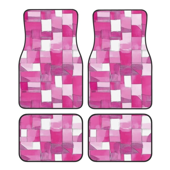 Crystal Fleece Car Floor Mats Set Of Four - Bottom Injection Molded For Easy Installation To Prevent Interior Contamination Suitable For Most Cars Pink Abstract Houndstooth Hand-Drawn Sketch_2