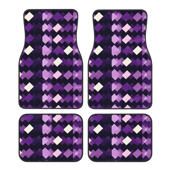 Crystal Fleece Car Floor Mats Set Of Four - Bottom Injection Molded For Easy Installation To Prevent Interior Contamination Suitable For Most Cars Violet Retro Houndstooth_1