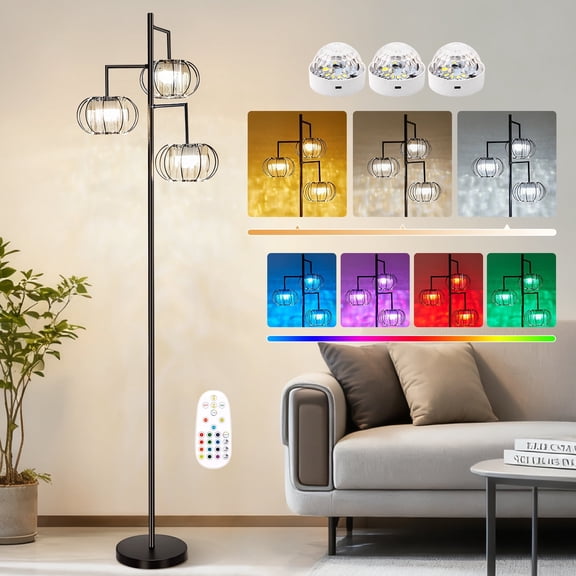 Crystal Floor Lamp with Wireless Rechargeable RGB Bulb, 15 Color Modes, Remote-Controlled Standing Light for Bedroom and Living Room