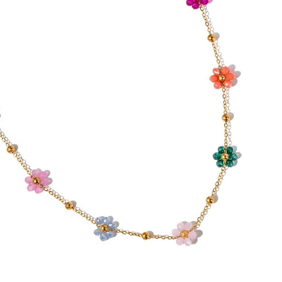 Crystal Floral Jewelry Colorful Flower Necklace Valentine's Day Gift Stylish Accessory for Everyday Wear