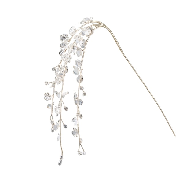 Crystal Floral Pick with Clear Acrylic Crystals and Silver Floral Wire Stems, White and Silver, for Christmas Tree and Wedding Table Decor, Artificial Decoration
