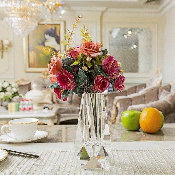 Crystal Flower Bud Vase 8.5 Inch, Clear Handmade Cut Crystal with Gift Box for Home Wedding Decor