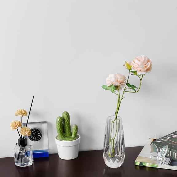 Crystal Flower Bud Vase - Clear Modern Drop Shape Home Decor for Table, Elegant Gift Box Packaging for Flowers & Dried Botanicals