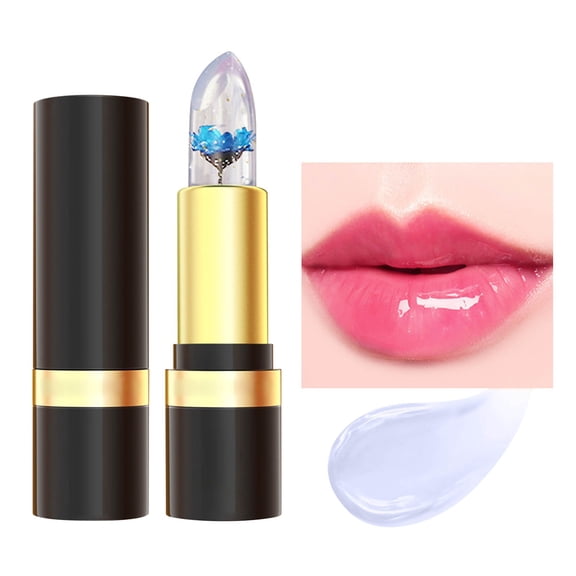Crystal Flower Jelly Lipstick, Long Lasting Nutritious Lip Balm, Magic Color Changing Lipstick, Clear Magic Lip Stain Moisturizer, Matte Long Lasting Lip Gloss (Blue)