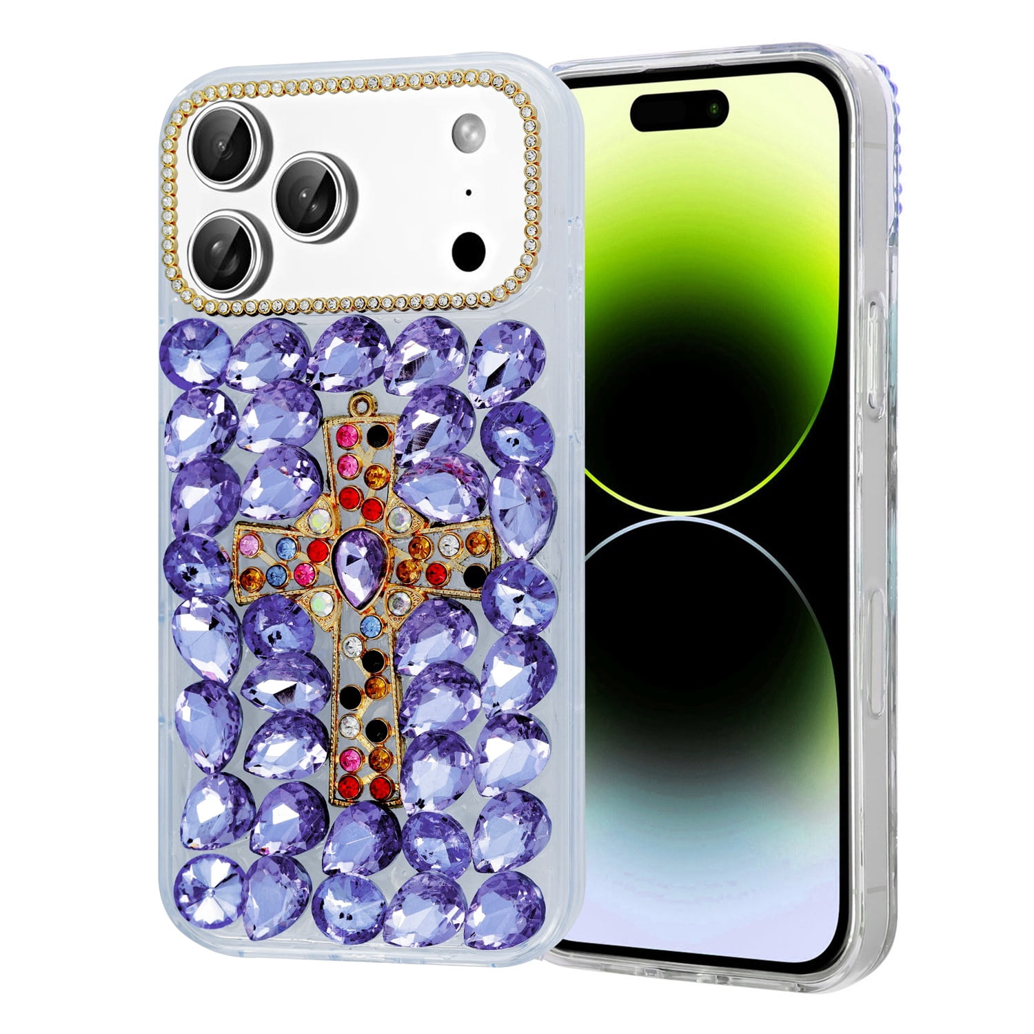 Crystal Flower Silicone Hard Case for iPhone 17 Pro Max - Purple
