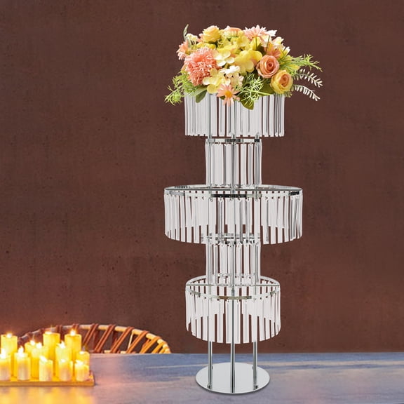 Crystal Flower Stand, 5-Tier Silver Electroplated Iron Frame with 17.64lbs Capacity, 43.3in Height for Wedding and Event Decor