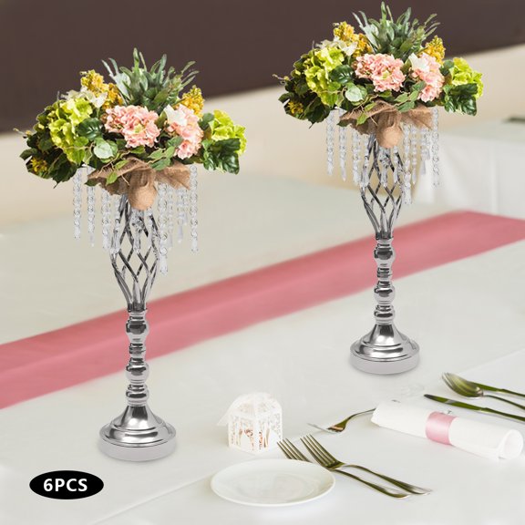 Crystal Flower Stands*6 Wedding Centerpieces Flower Arrangement Holders Sliver