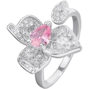 Crystal Flower Statement Ring for Women Pink CZ Flowers Adjustable Open Bands Sparkling Cubic Zirconia Engagement Wedding Promise Finger Rings Fashion Exaggerated Comfort Fit Jewelry
