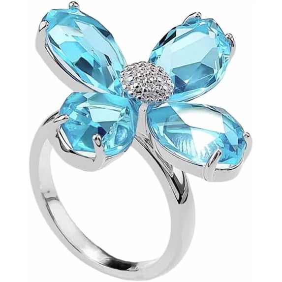 Crystal Flower Statement Ring for Women Multi-Color CZ Stones Bohemian Floral Ring Promise Engagement Rings Wedding Band Adjustable Fashion Jewelry