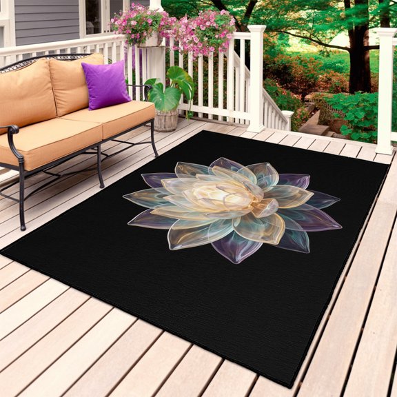 Crystal Flowers Outdoor Rug for Patio/Deck/Porch, Non-Slip Large Area Rug 4 x 6 Ft, Vintage Colorful Petals Floral Plants Indoor Outdoor Rugs Washable Area Rugs, Reversible Camping Rug Carpet Runner