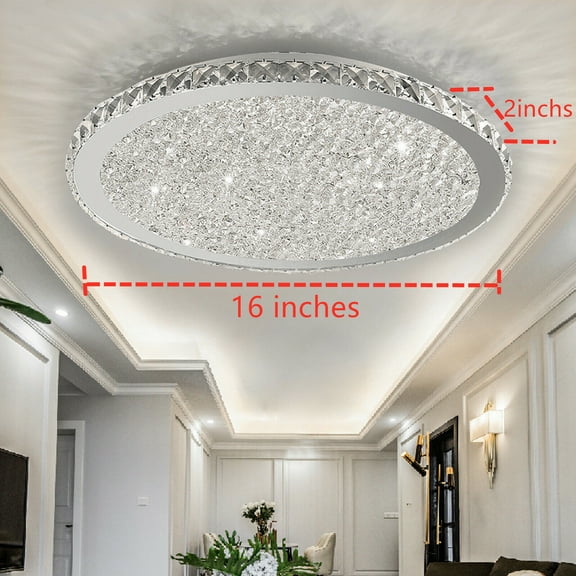 Crystal Flush Mount Ceiling Light Crystal Glass + Stainless Steel LED Ceiling Lighting Round Flush Mount Light Fixture Chrome 30w 110V