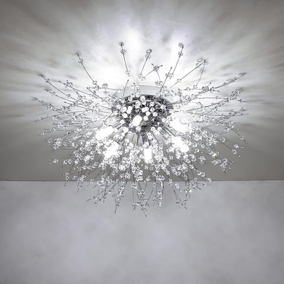 Crystal Flush Mount Ceiling Light, LED Close to Ceiling Lamp, Modern Sputnik Firework Close to Ceiling Lamp, Modern Crystal Chandelier for Bedroom, Kitchen, Island, Entryway, Hallway, Foyer