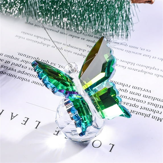 Crystal Flying Butterfly Statue with Crystal Ball Base - Crystal Cut Butterfly Animal Decor, Suitable for Desk, Home, Bedroom - 耀眼绿蝴蝶 (Vibrant Green Butterfly)