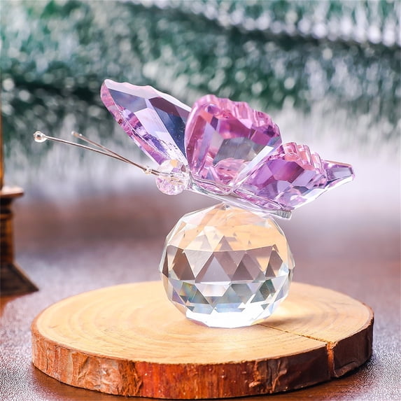 Crystal Flying Butterfly with Crystal Ball Base Statue Desk Decoration for Home Bedroom Office Gift Collection and Decor