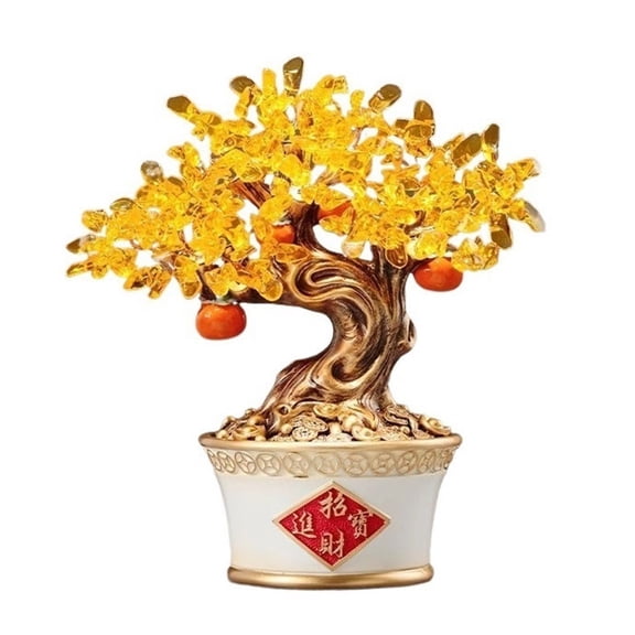 Crystal Fortune Tree Bonsai Resin Feng Shui Decor for Home Office Entryway