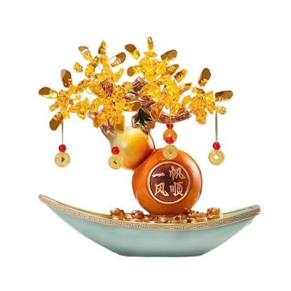 Crystal Fortune Tree Tabletop Decor, Citrine Gemstone Boat Ornament for Office Home