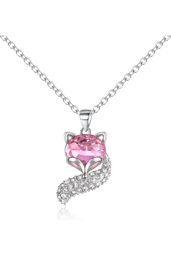 Crystal Fox Necklace Cubic Zirconia Cute Head And Tail Animal Fox Jewelry For Women[Z2981]