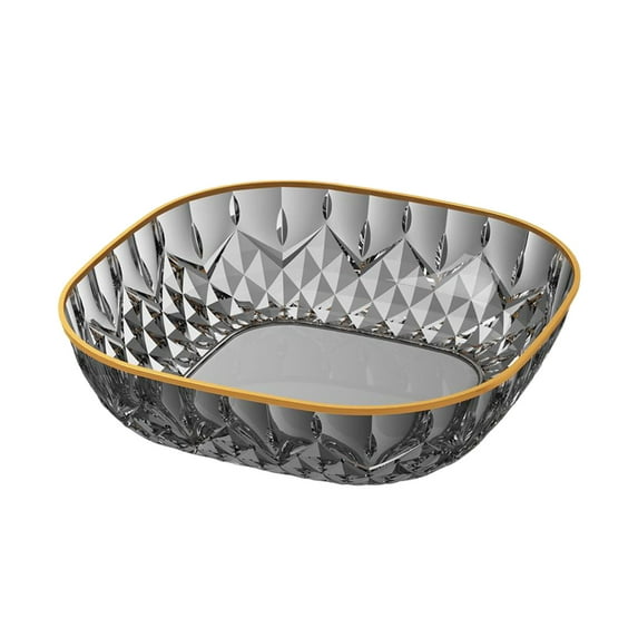 Crystal Fruit Bowls Storage Tray, 9.45-inch Transparent Dried Fruit Dish with Gold Rim, Decorative Plastic Snack Candy Plate (Gray)