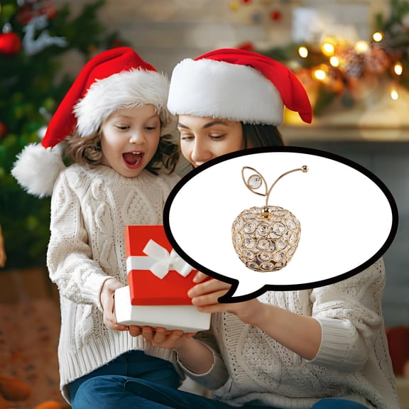 Crystal Fruit Christmas Ornament,Apple Candlestick Home Decor for Holiday Table Centerpiece,Desktop Shelf or Windowsill Decoration,Elegant Seasonal Accent for Living Room Office Mantle-Gold