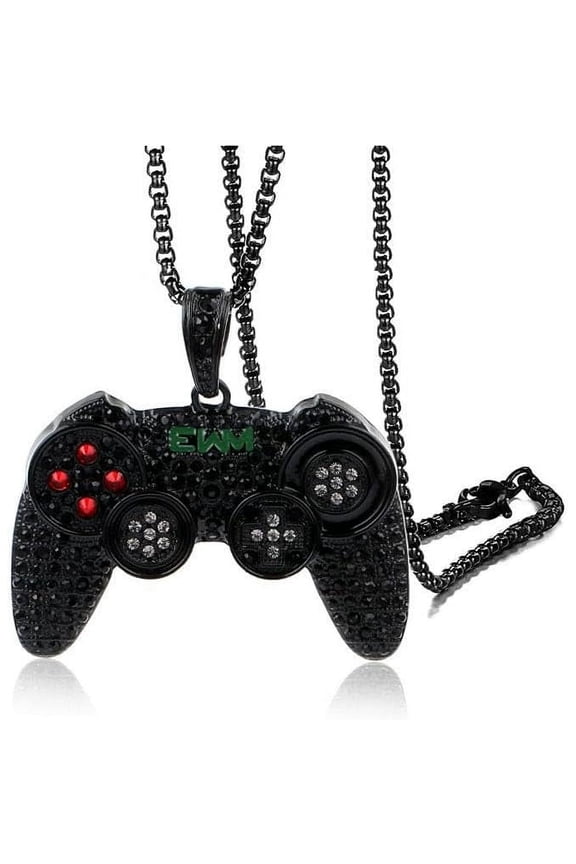 Crystal Game Controller Pendant Necklace for Men Punk Hip Hop Jewelry Gift for Son Grandson