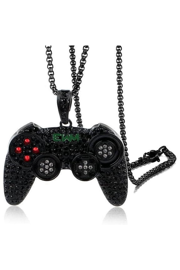 Crystal Game Controller Pendant Necklace for Men Punk Hip Hop Jewelry Gift for Son Grandson