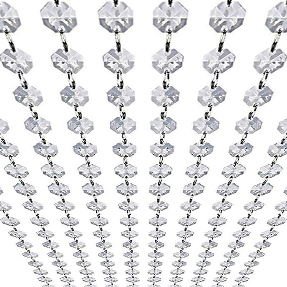 Crystal Garland Strands - Hanging Chandelier Gem Bead Chain - 14mm Clear Octagon Prism Diamond String Decorations for Wedding Party Manzanita Centerpiece Christmas Tree (Acrylic, 33 Feet)