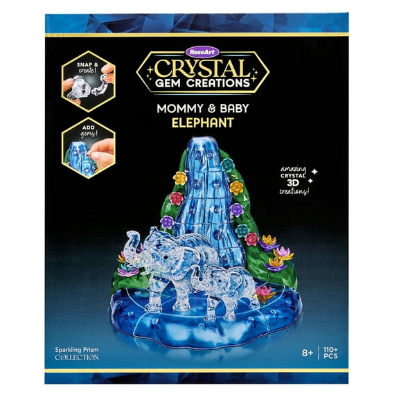 Crystal Gem Creations Mommy & Baby Elephant 3D Crystal Building Kit by RoseArt, 110 Pieces, Great for Adults, Tweens and Children Ages 8+