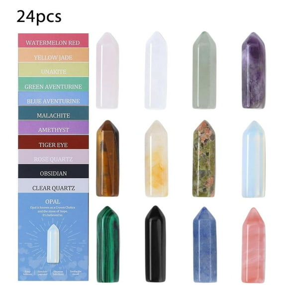 Crystal Gemstone Collection Assorted Healing Crystals Set of 12 or 24 (Amethyst, Rose Quartz, Clear Quartz) with Cards, Stones for Meditation, Reiki, Energy, Chakra Balancing & Spiritual Gift