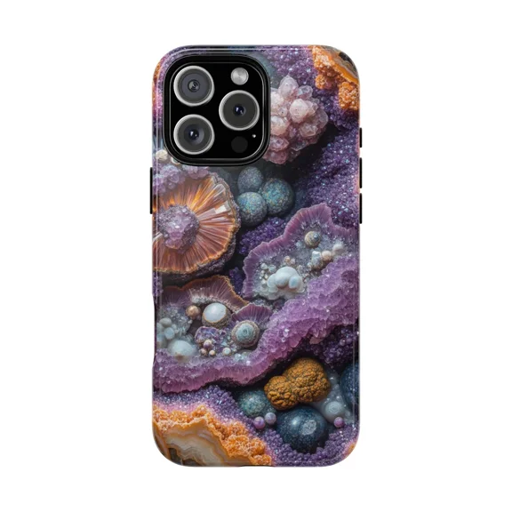 Crystal Geode Rock Amethyst Texture Case for iPhone 17 11 12 13 14 15 16 Pro Max