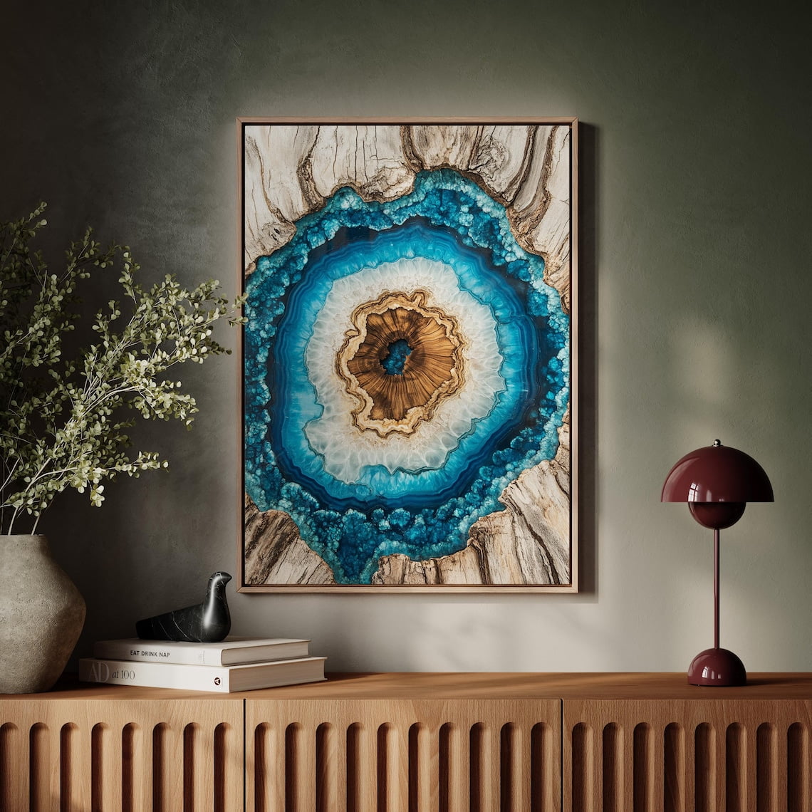 Crystal Geode And Wood Grain Art - Stunning Blue And Natural Agate Tree ...
