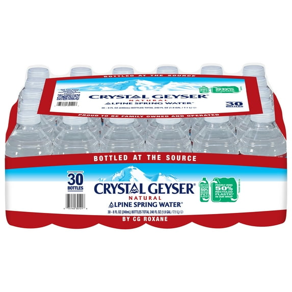 Crystal Geyser Alpine Spring Water Natural, 8 Ounce Bottles, 30-Pack